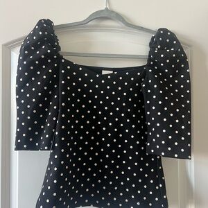 H&M Black and White Polka Dot Puff Sleeve Blouse